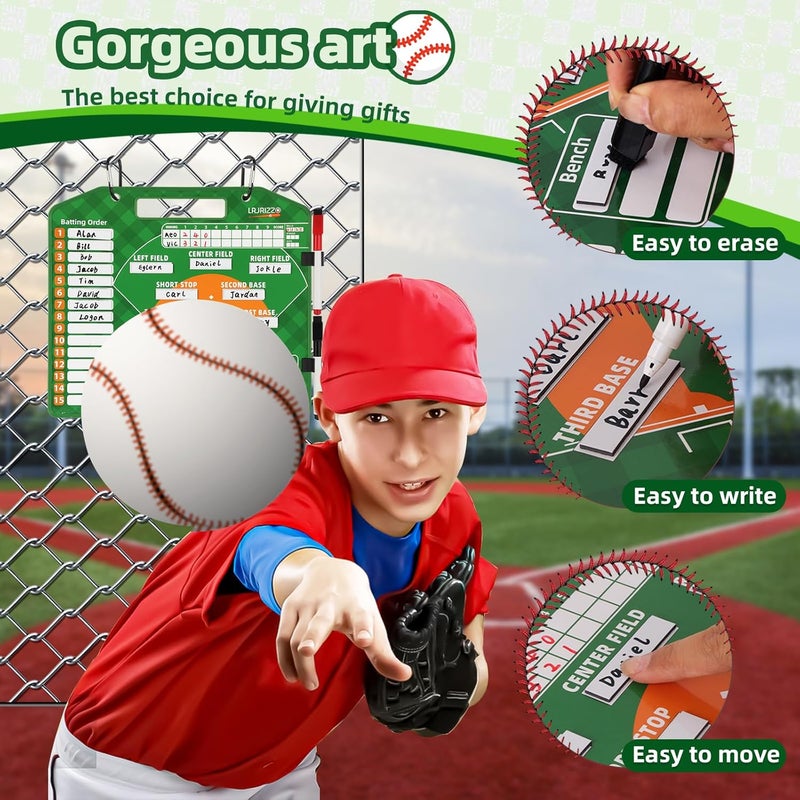 lrjrizzo Magnetic Baseball Lineup Board，Baseballs Lineup Cards Baseball Lineup Board for Dugout Baseballs Clipboard for Coaches Softball Coach Must Haves Marker Boards Baseball Coaching Accessories（Green） - Image 3